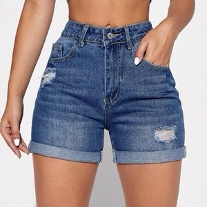 Ripped Rollup Hem Denim Shorts
